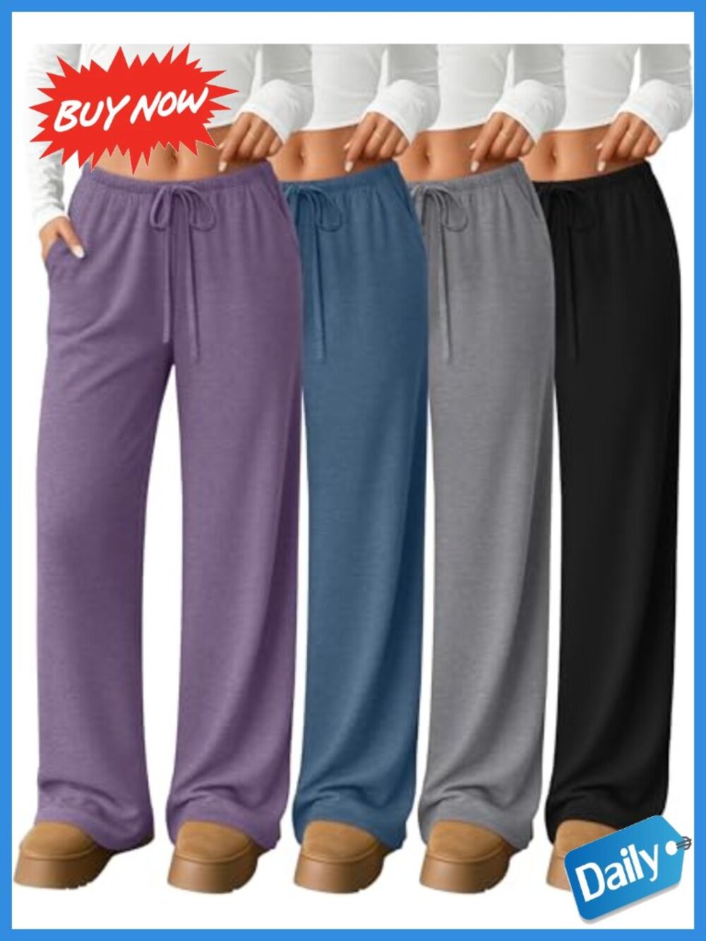 Women's Lounge Pants 4 Pack Wide Leg Drawstring Yoga Sweatpants